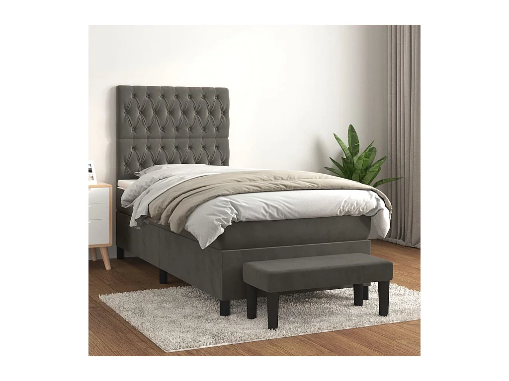 Boxspring met matras fluweel donkergrijs 90x190 cm