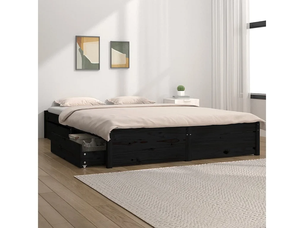 Estrutura de cama c/ gavetas 140x190 cm preto