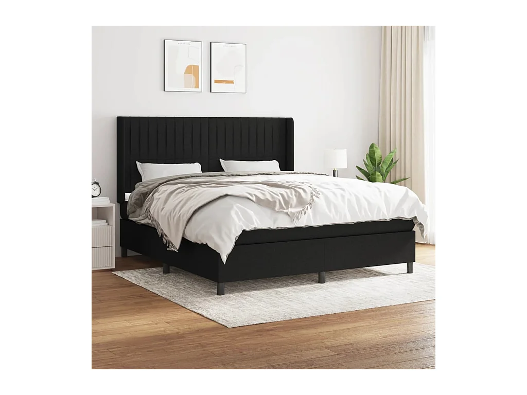 Lit à sommier tapissier avec matelas Noir 160x200 cm Tissu