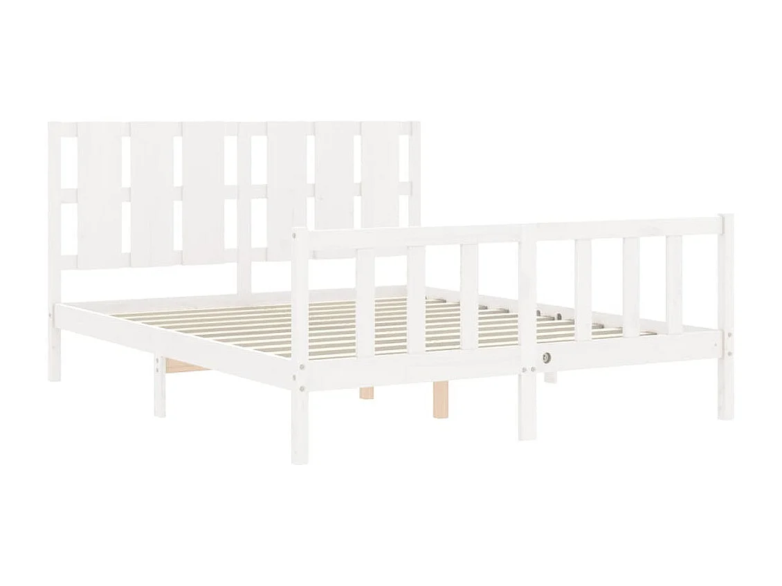 Cadre de lit avec tête de lit blanc King Size bois massif