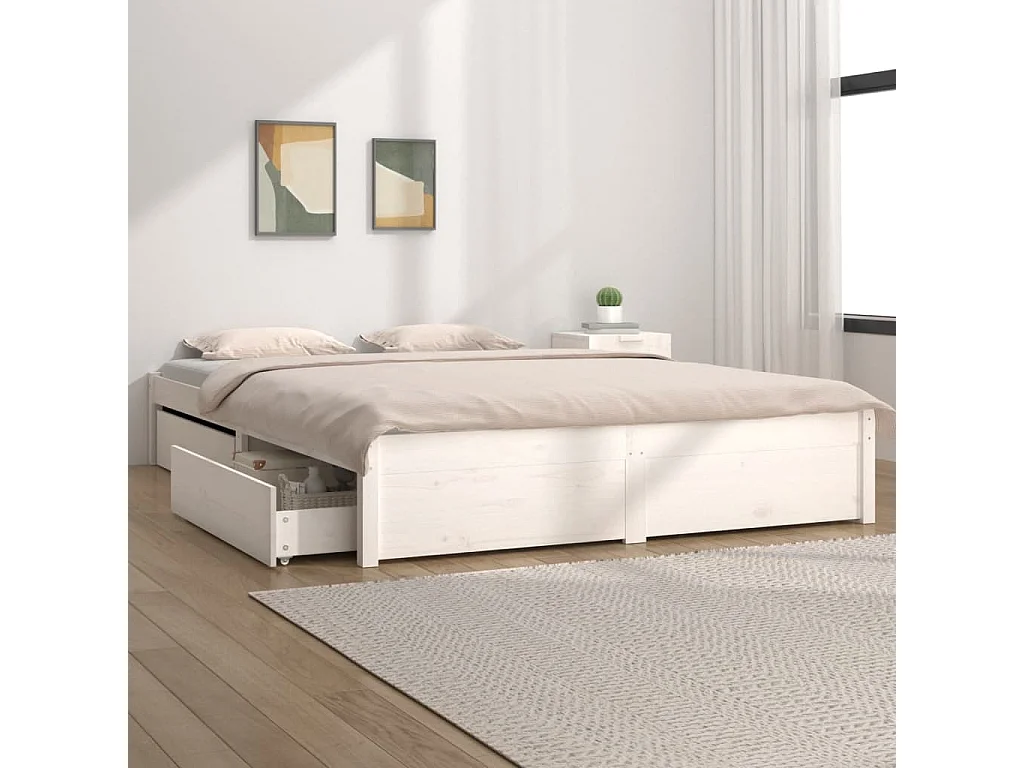 Estrutura cama c/ gavetas 180x200 cm tam. 6FT Super King branco