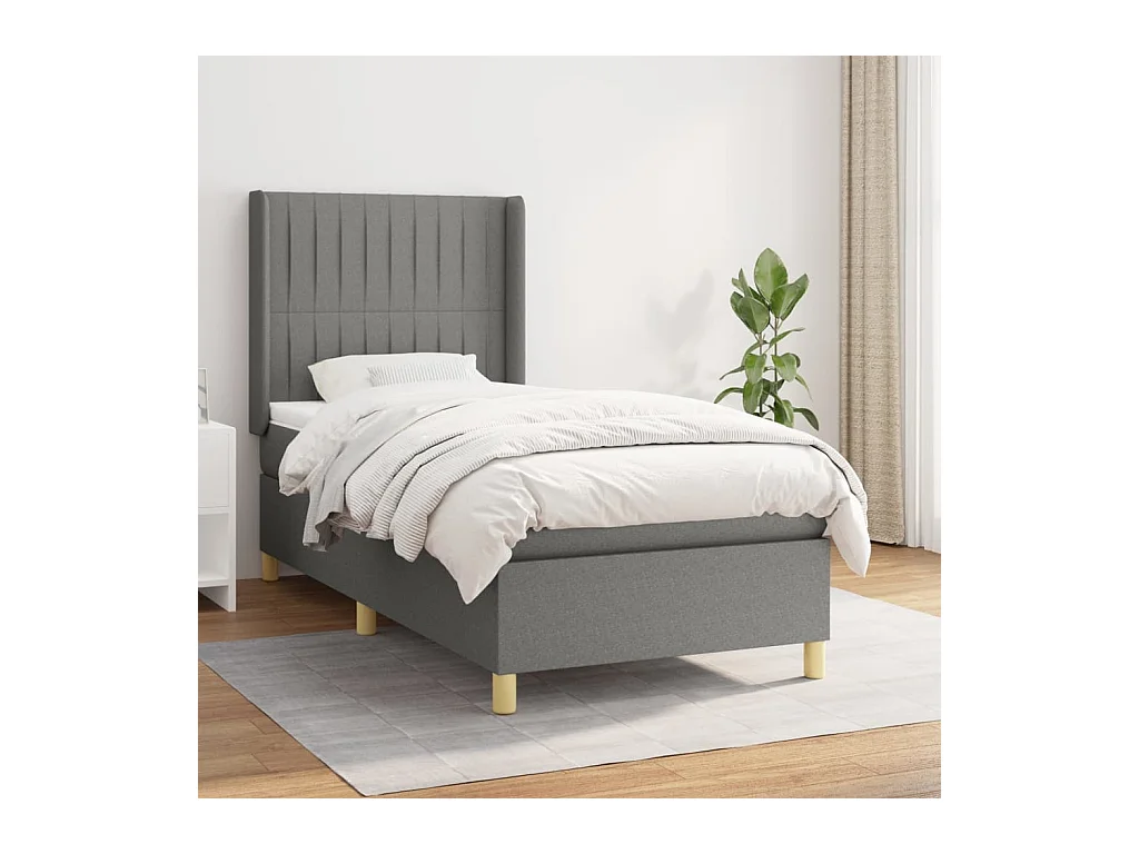 Cama box spring con colchón tela gris oscuro 100x200 cm