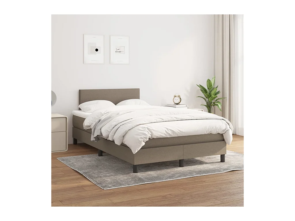 Cama box spring con colchón tela gris taupe 120x200 cm
