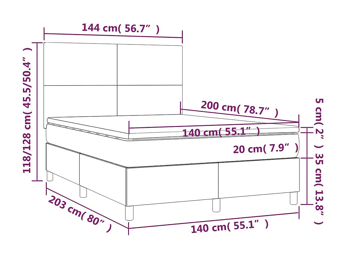 Lit à sommier tapissier avec matelas Marron foncé 140x200 cm