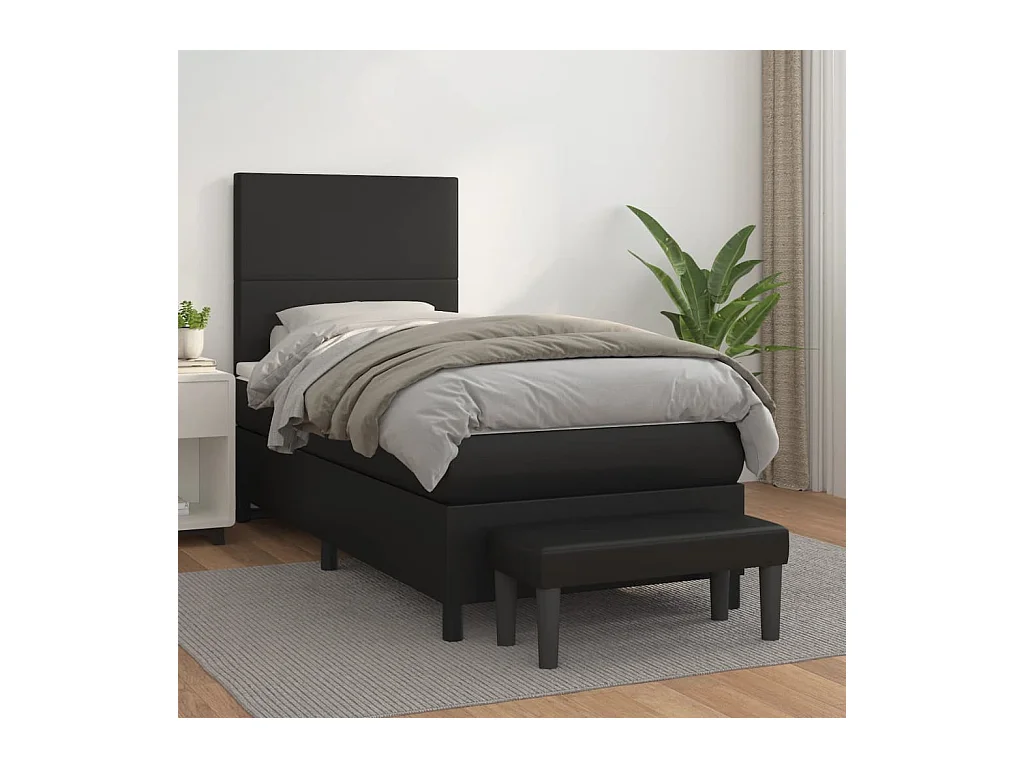 Cama box spring con colchón cuero sintético negro 90x190 cm