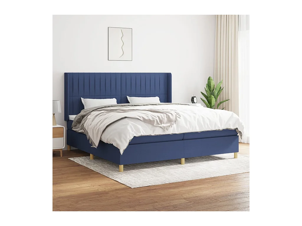 Boxspring met matras stof blauw 200x200 cm