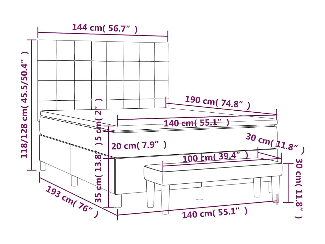 Cama com molas/colchão 140x190 cm tecido cinzento-claro