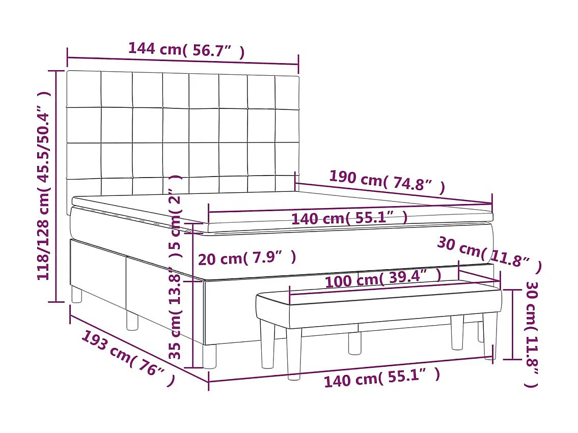 Cama com molas/colchão 140x190 cm tecido cinzento-claro