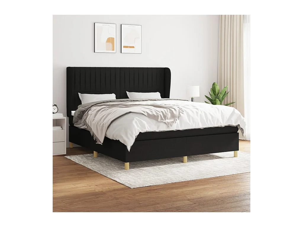 Lit à sommier tapissier avec matelas Noir 160x200 cm Tissu
