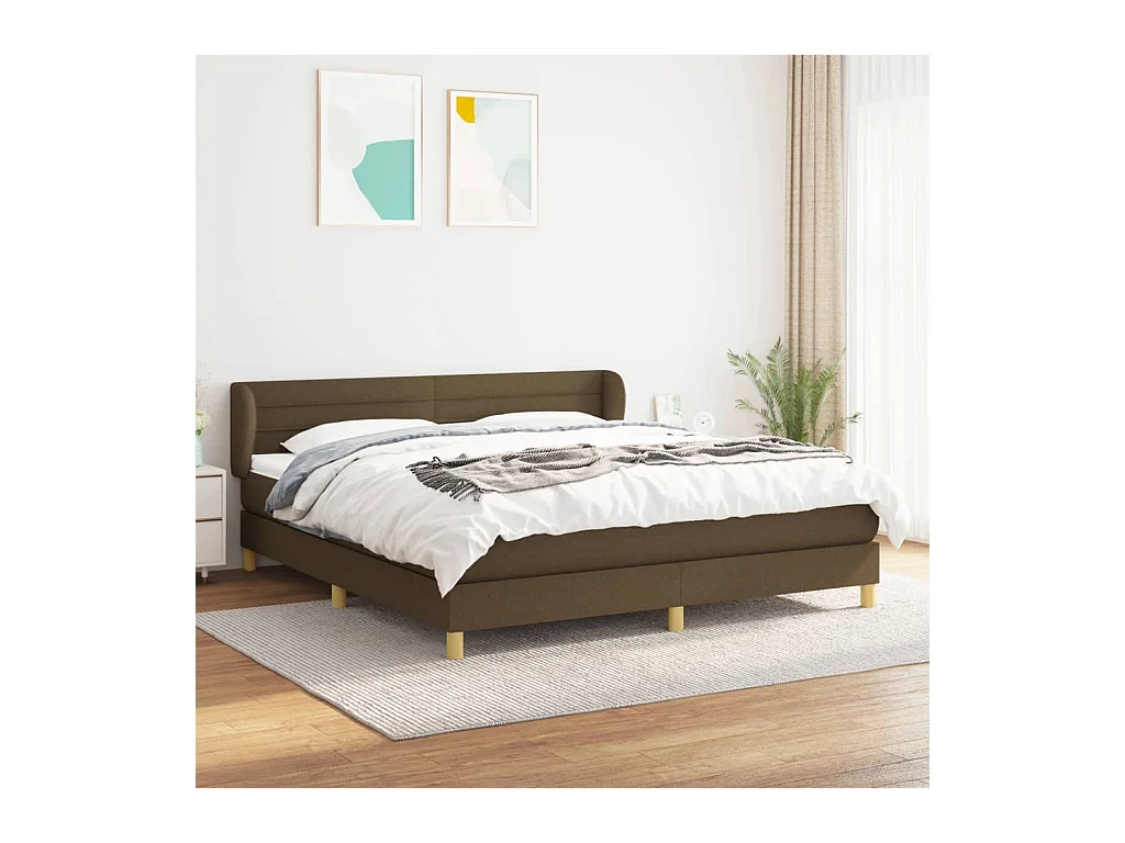Cama box spring con colchón tela marrón oscuro 160x200 cm