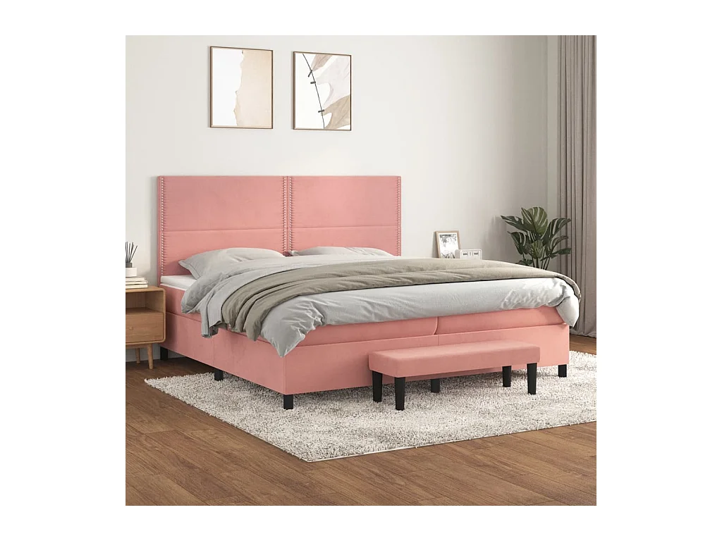 Boxspring met matras fluweel roze 200x200 cm