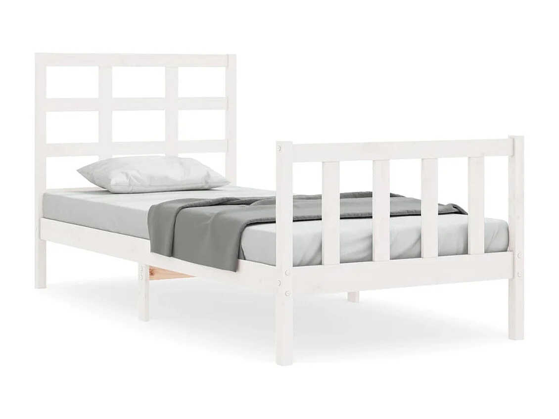 Estrutura de cama com cabeceira 100x200cm madeira maciça branco