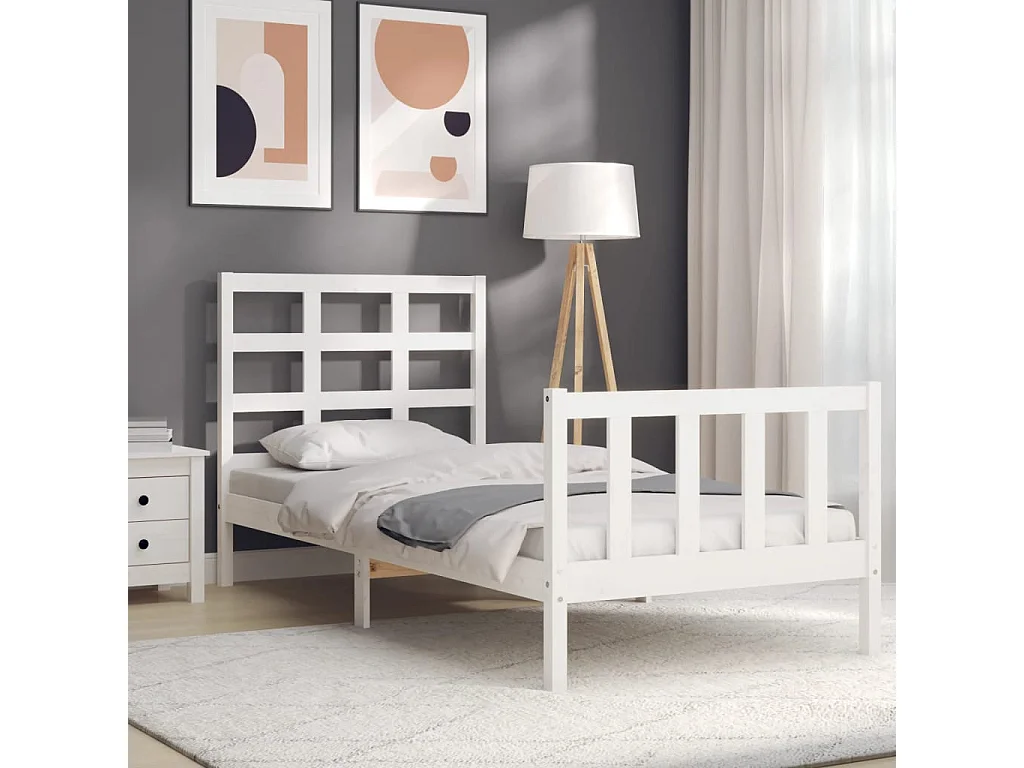 Estrutura de cama com cabeceira 100x200cm madeira maciça branco