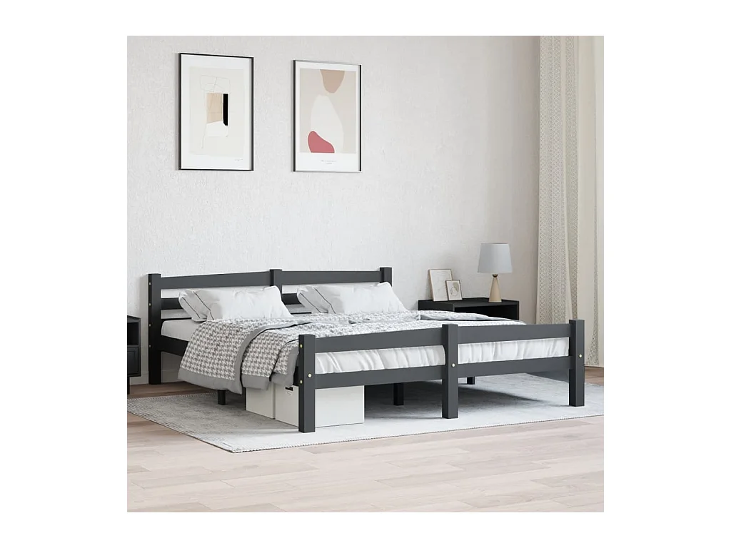 Cadre de lit Gris foncé Bois de pin massif 160x200 cm
