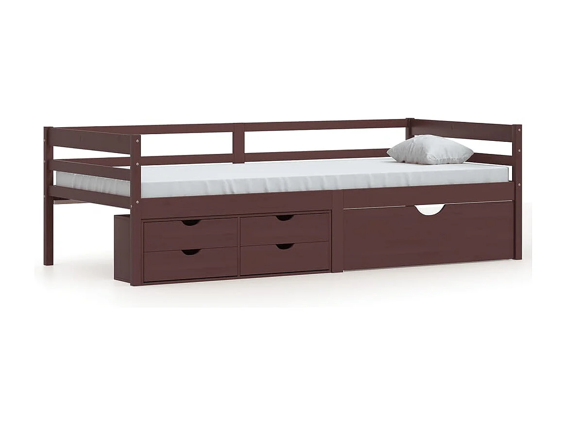 Cadre de lit avec tiroirs et armoire Marron foncé Pin 90x200 cm
