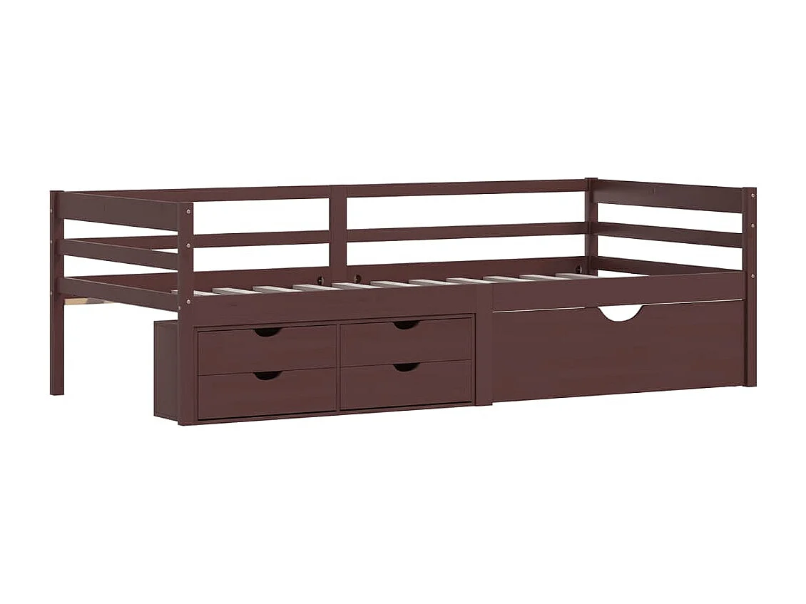 Cadre de lit avec tiroirs et armoire Marron foncé Pin 90x200 cm