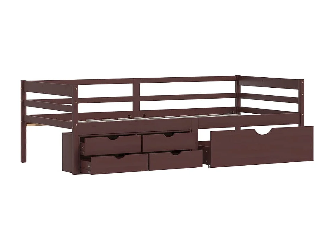 Cadre de lit avec tiroirs et armoire Marron foncé Pin 90x200 cm
