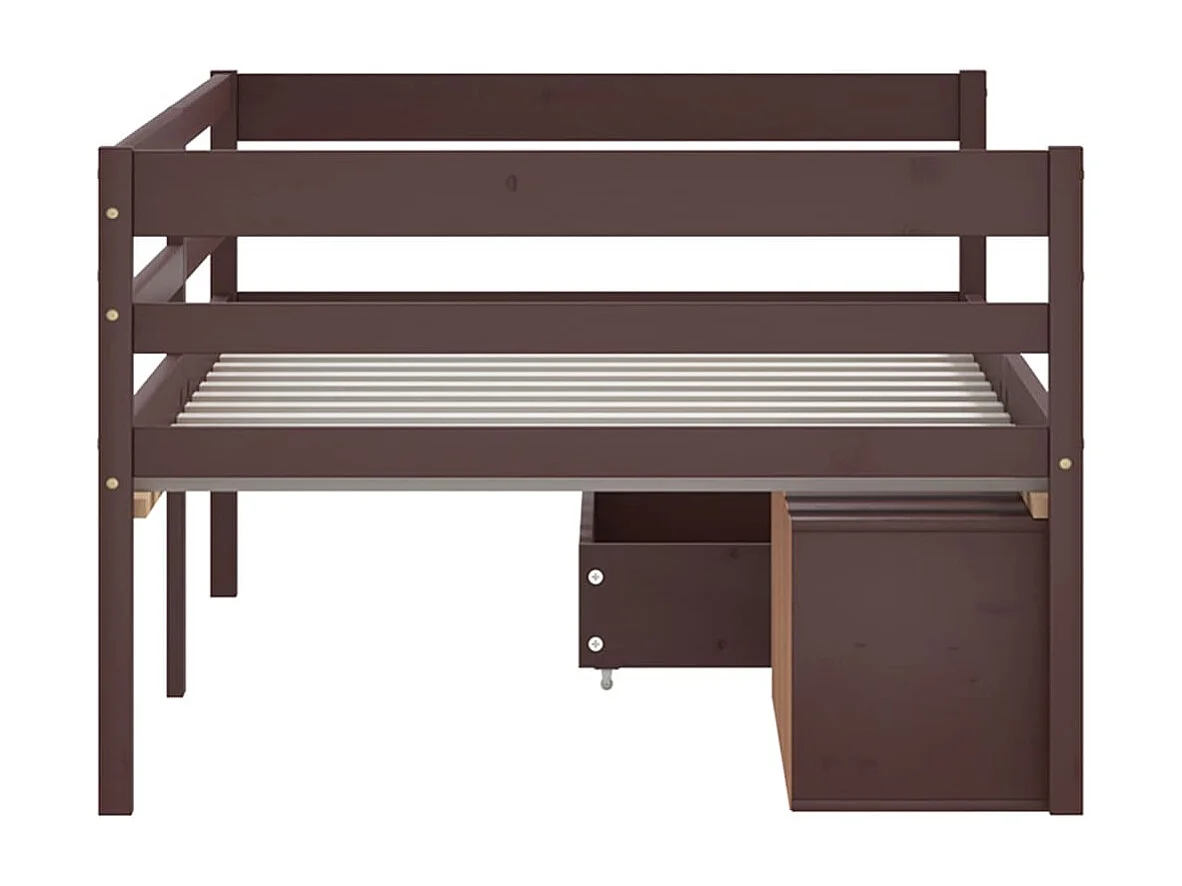 Cama com gavetas e móvel 90x200 cm pinho maciço castanho-escuro