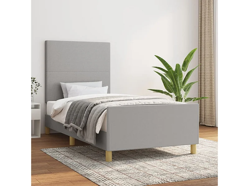 Estrutura de cama c/ cabeceira tecido cinza-claro 90x200 cm