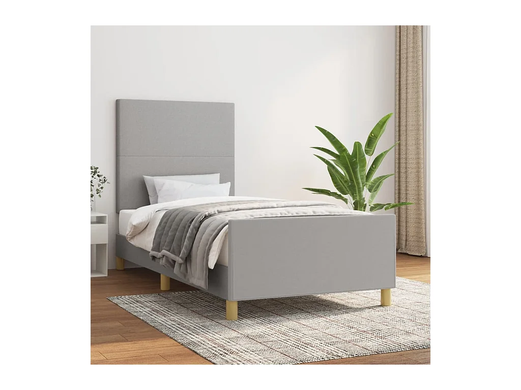 Estructura de cama con cabecero de tela gris claro 90x200 cm