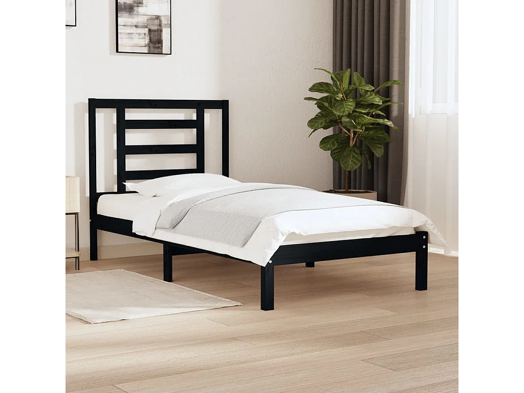 Estructura de cama individual madera maciza negra 90x190 cm