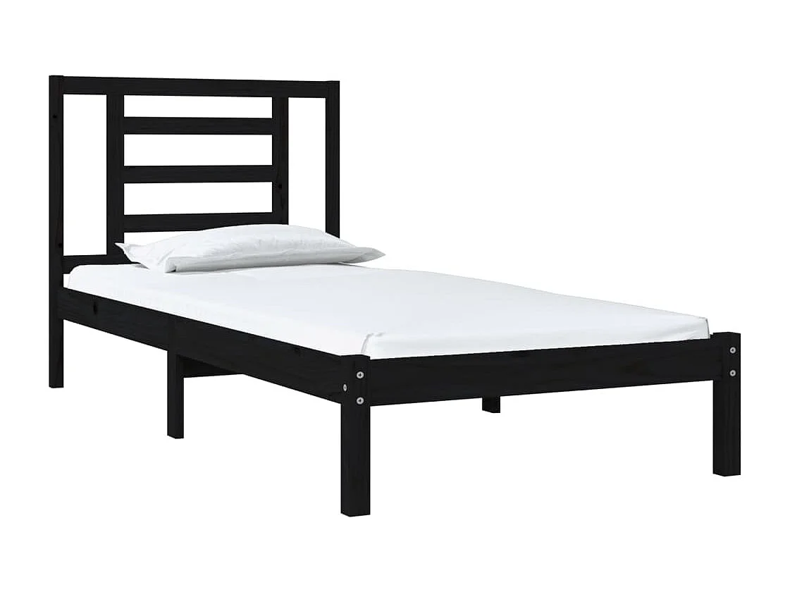 Estructura de cama individual madera maciza negra 90x190 cm