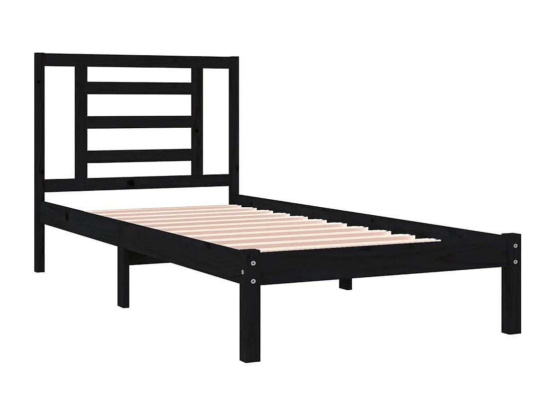 Estructura de cama individual madera maciza negra 90x190 cm