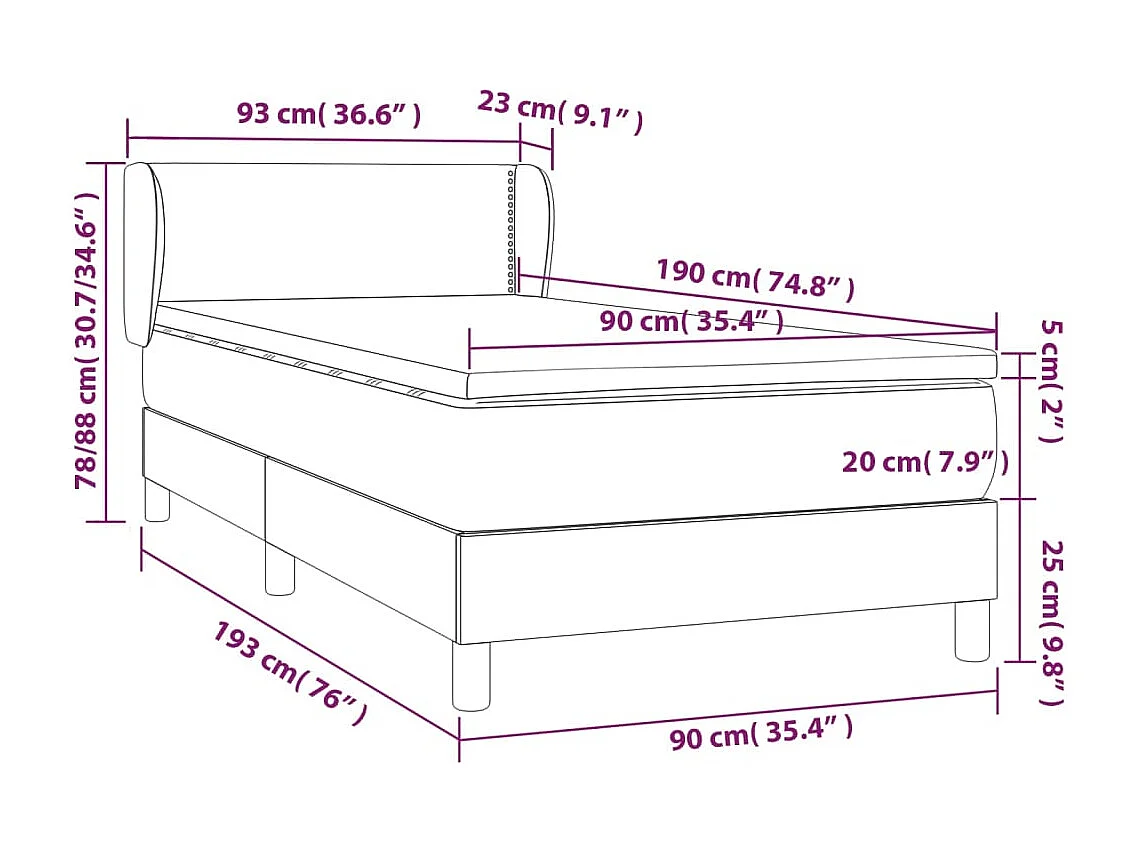 Lit à sommier tapissier avec matelas Marron foncé 90x190 cm