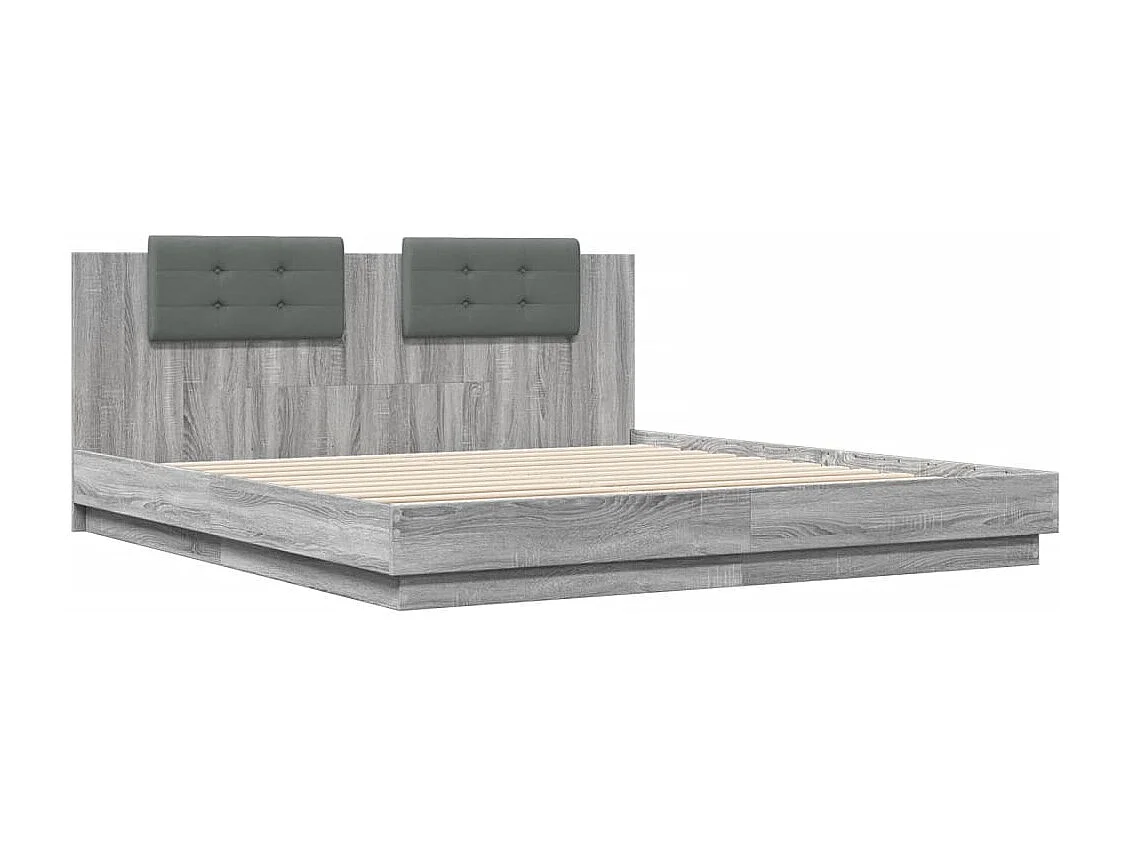 Cadre de lit tête de lit et lumières LED sonoma gris 160x200 cm