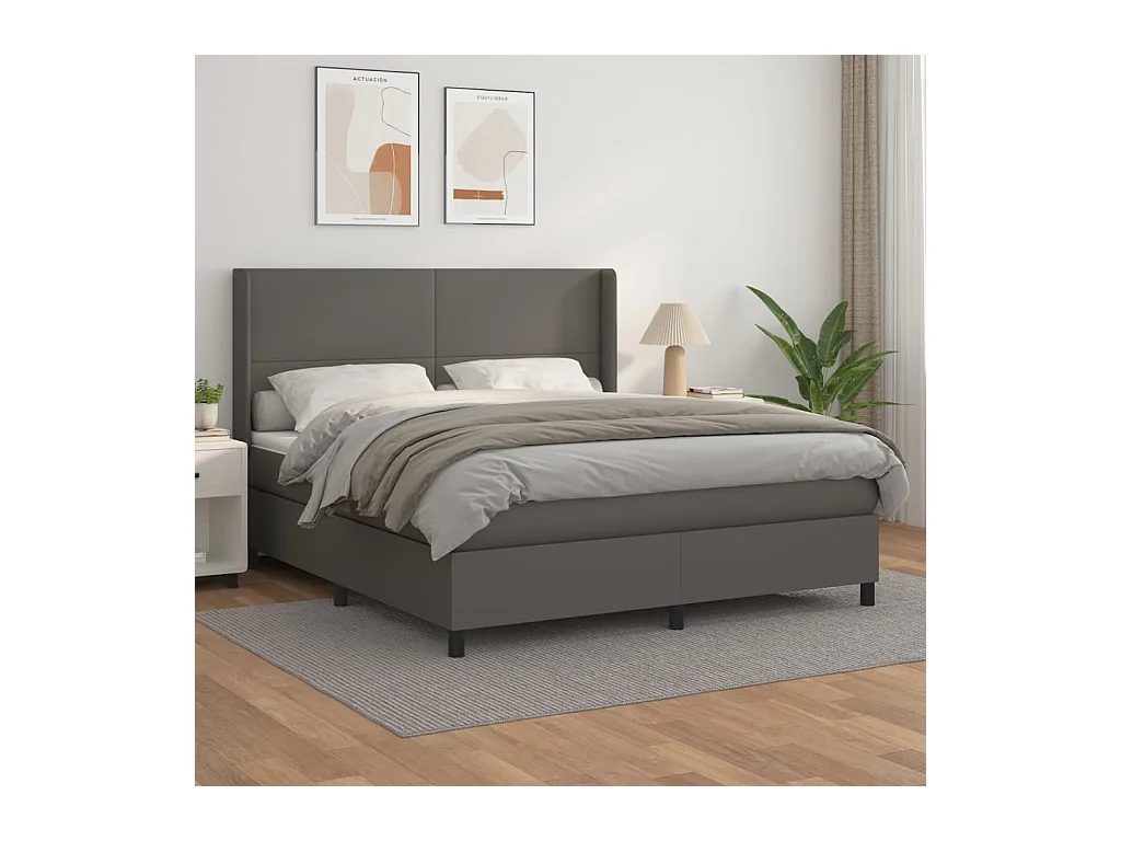 Lit à sommier tapissier avec matelas Gris 160x200 cm Similicuir