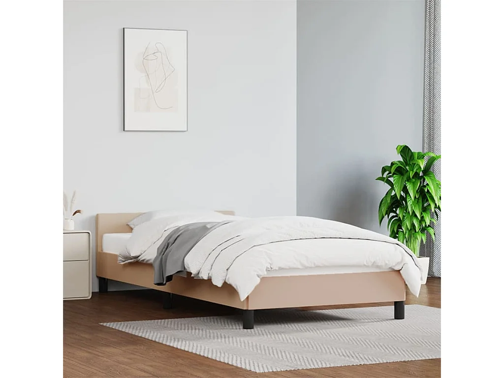 Estrutura cama c/ cabeceira couro artif. 80x200 cm cappuccino