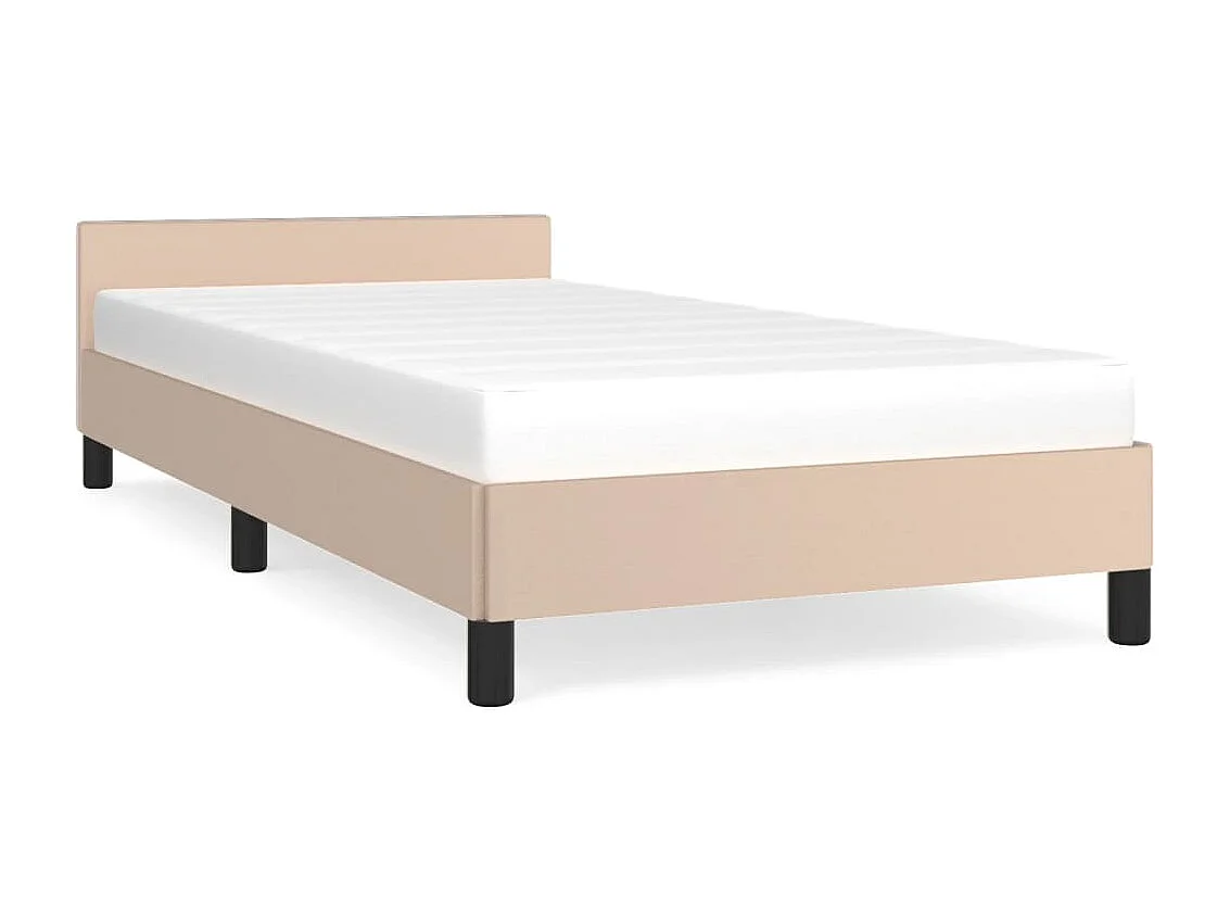 Estrutura cama c/ cabeceira couro artif. 80x200 cm cappuccino