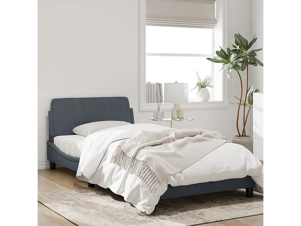 Estructura cama con cabecero terciopelo gris oscuro 100x200 cm