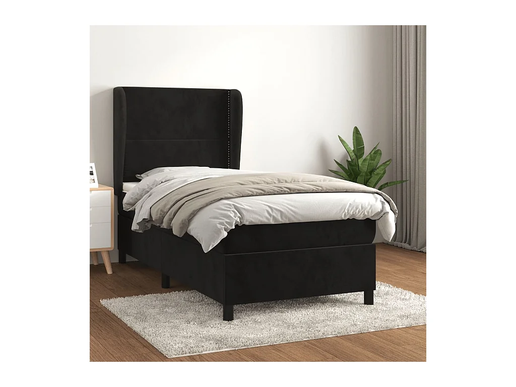 Cama box spring con colchón terciopelo negro 90x200 cm