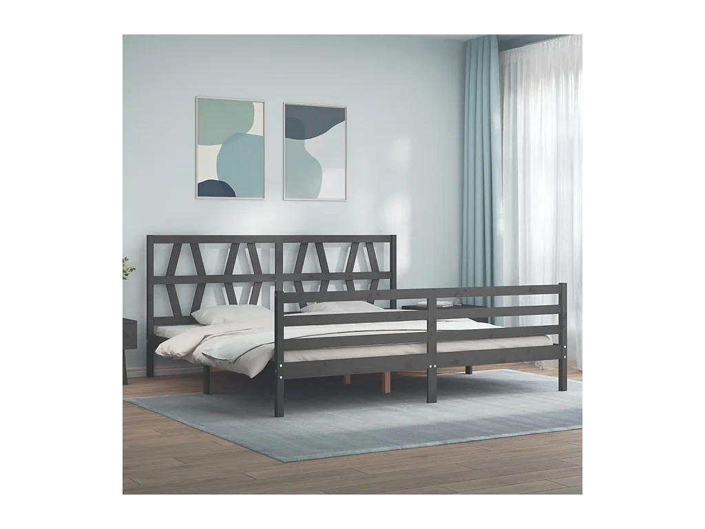 Bedframe met hoofdbord massief hout grijs 200x200 cm