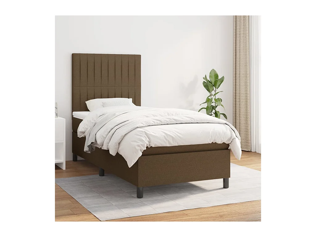 Cama box spring con colchón tela marrón oscuro 100x200 cm
