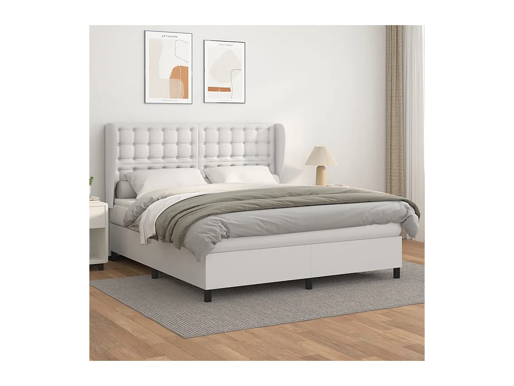 Cama box spring con colchón cuero sintético blanco 180x200 cm