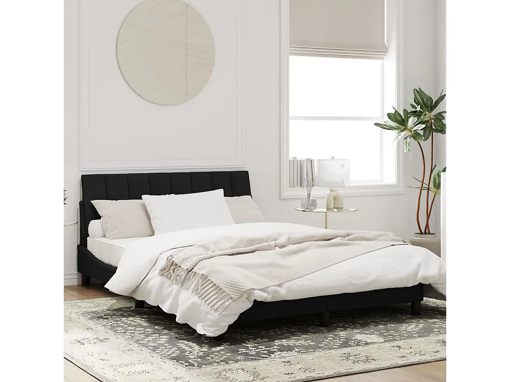 Estructura de cama con luces LED terciopelo negro 140x190 cm