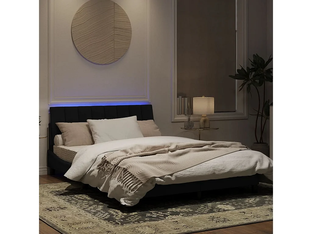 Estructura de cama con luces LED terciopelo negro 140x190 cm