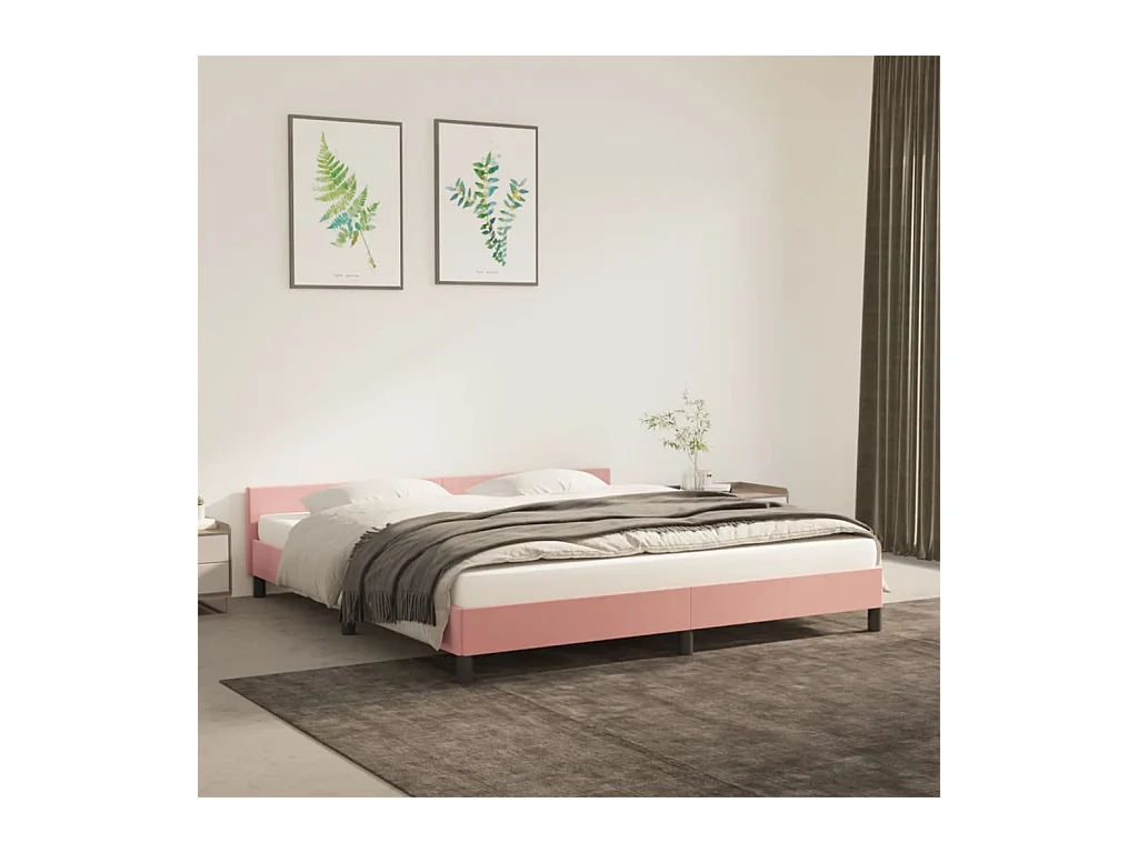 Estructura de cama con cabecero de terciopelo rosa 160x200 cm