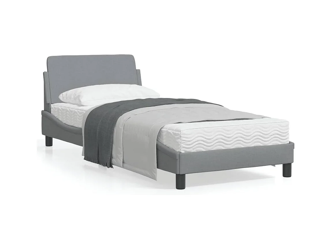 Estructura de cama con cabecero de tela gris claro 90x200 cm
