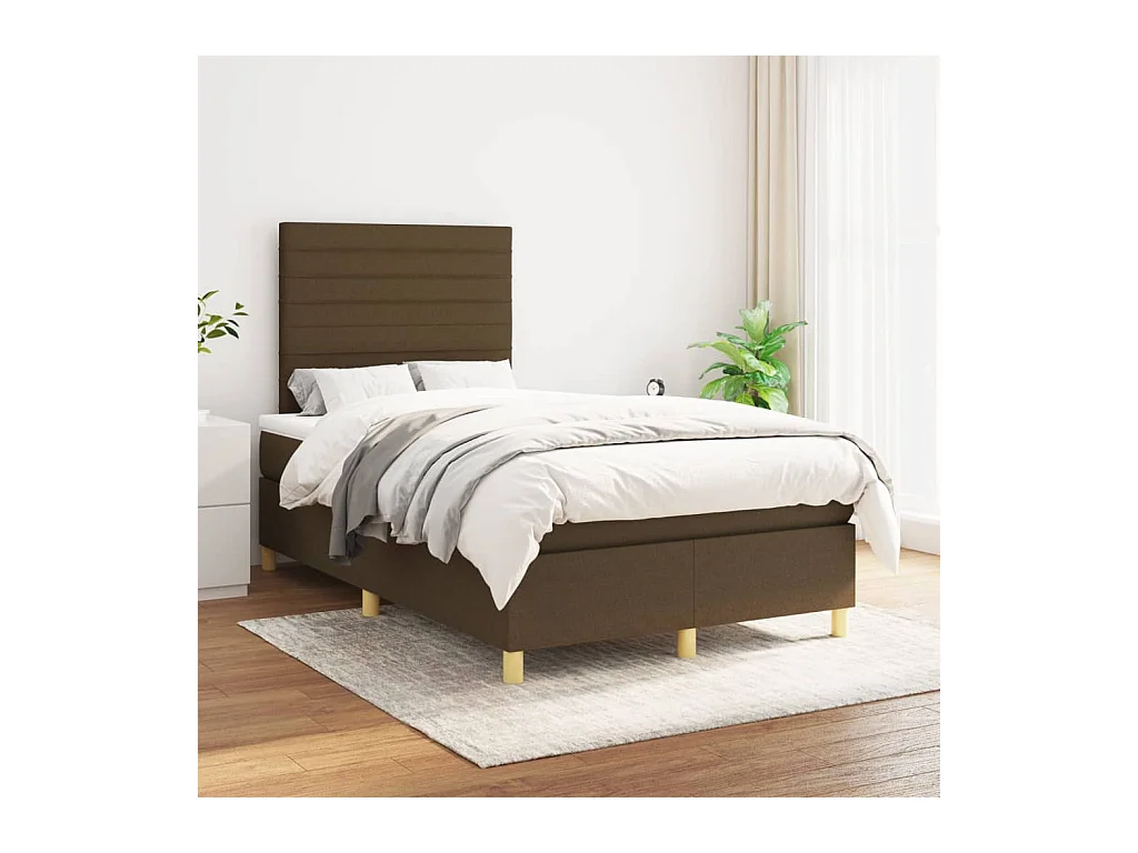 Cama box spring con colchón tela marrón oscuro 120x200 cm