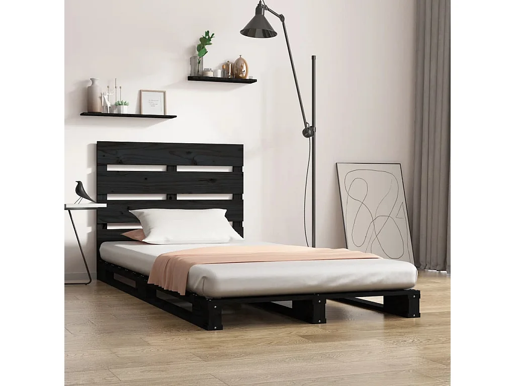 Estructura de cama madera maciza pino negro 75x190 cm