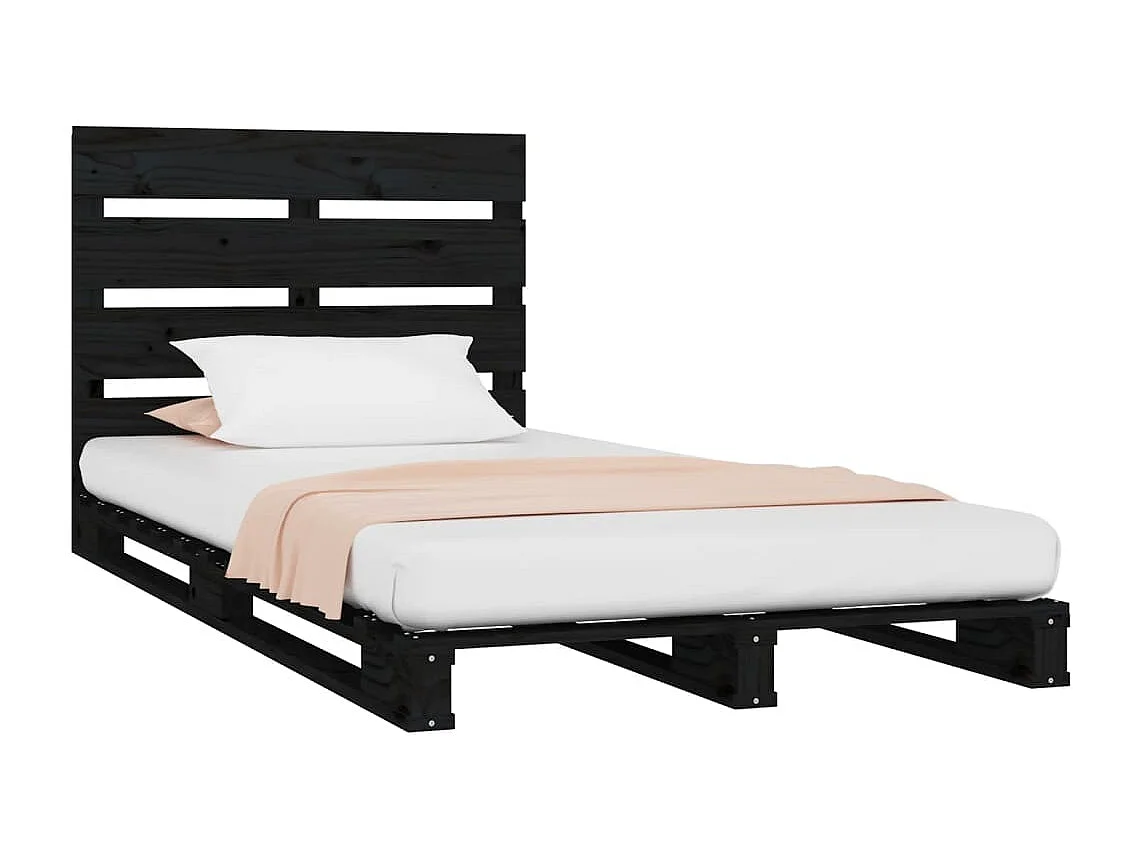 Estructura de cama madera maciza pino negro 75x190 cm