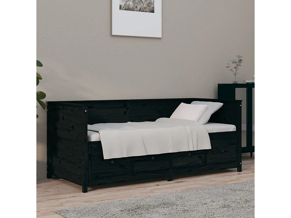 Sofá cama de madera maciza de pino negro 100x200 cm