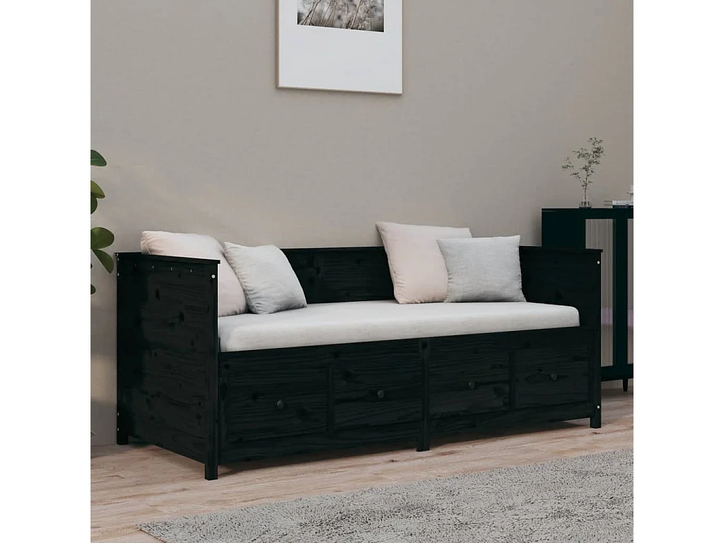 Sofá cama de madera maciza de pino negro 100x200 cm