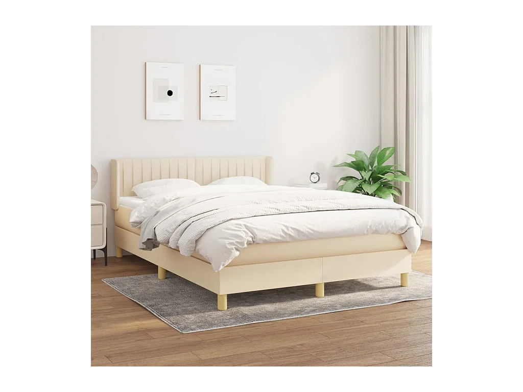 Lit à sommier tapissier avec matelas Crème 140x200 cm Tissu