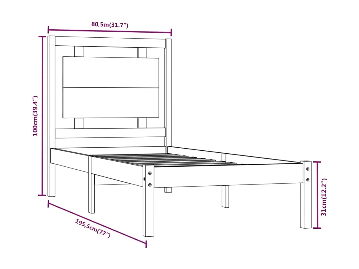 Estrutura de cama pequena solteiro 75x190 cm madeira preto