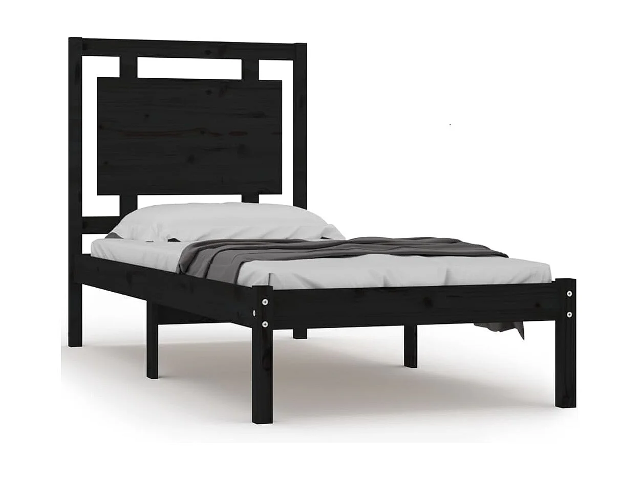 Cadre de lit Noir Bois massif 75x190 cm Petit simple