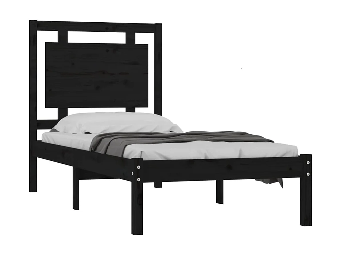 Cadre de lit Noir Bois massif 75x190 cm Petit simple
